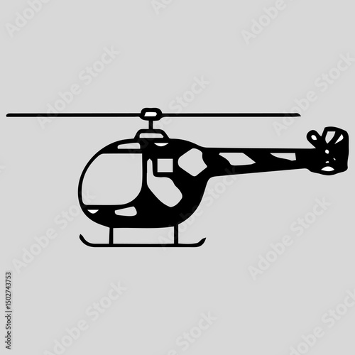 Helicopter Illustration Black and White Vector Graphic of a Helicopter