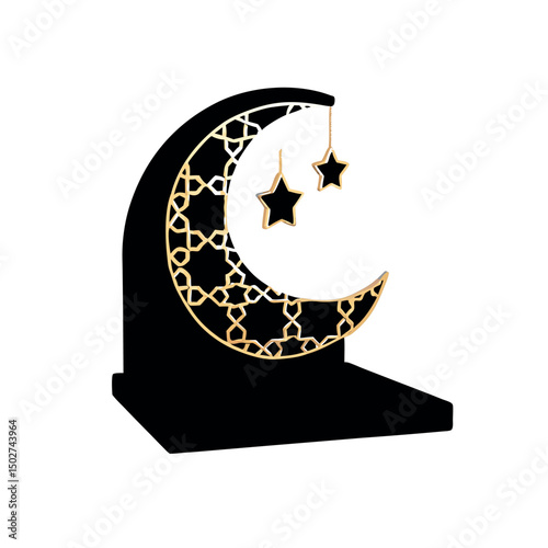 Beautiful Islamic geometric design with golden crescent moon, stars, and festive details for Ramadan celebrations, Ramadan Islamic icon