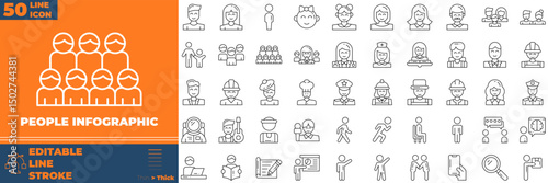 People Infographic Line Editable Icons set. Vector illustration in modern thin line style of people infographic icons: business, comapny, human, etc