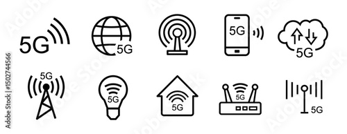 Signal 5g network icon set 