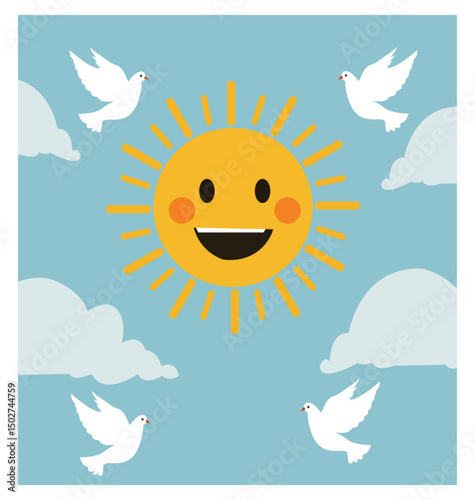 Cheerful International Day of Happiness Illustration with Smiling Faces and Clouds-05