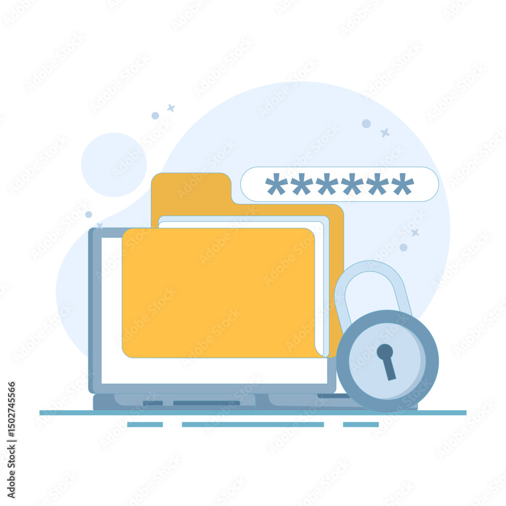 Illustration of locked file folder with password and fingerprint for privacy access. File security and safety. Folder lock app or software. Putting password on document. Flat style illustration. Illustration of locked file folder with password and fingerprint for privacy access. File security and safety. Folder lock app or software. Putting password on document. Flat style illustration.