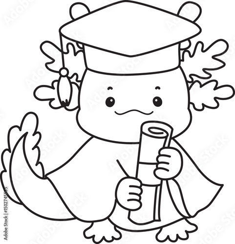 Outline of Illustration of cute axolotl activities icon.
Lineart of Funny pink axolotl in daily routine stickers.
