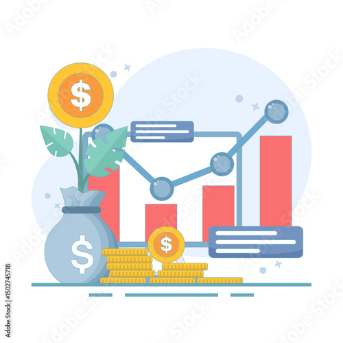 growing economic and financial concept. Increasing income, increasing business income or profit, increasing investment income, investment profit, income and bonus. flat design illustration.