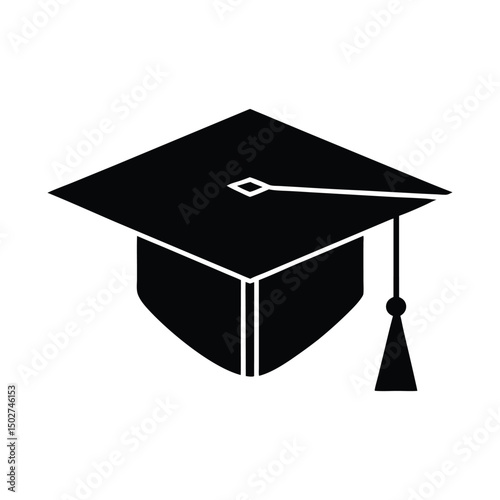 Black and white graduation cap icon for education academic achievement and success