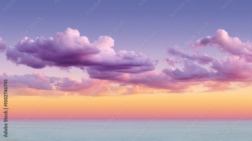 Obraz premium Peaceful Pastel Sunset Over Calm Ocean with Pink and Purple Clouds