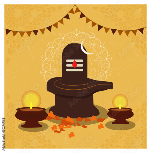 Auspicious Happy Mahesh Navami Illustration with Shiva Lingam and Trishul-02 photo