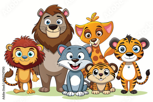 Adorable Cartoon Animals Group Posing Together