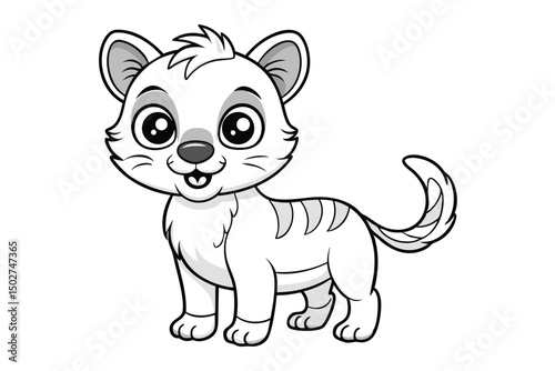 Adorable Cartoon Thylacine Cub Illustration Black and White