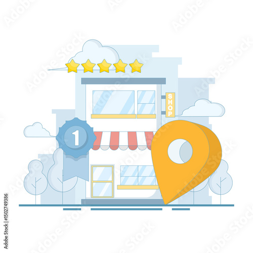 Local Search Concept. Local business marketing. Geofencing for local SEO. Location based SEO strategies to attract customers. Increase traffic and search engine optimization. Design illustrations.