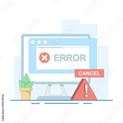 system error suppression concept. operating system error and warning notification, error message. operating system error, windows operating system error warning. flat design illustration.