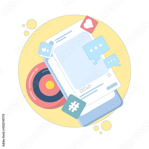 Targeted content concepts. Social media engagement ideas. Social media and digital marketing, Growth of likes, comments and online followers. Content that grabs attention and customer engagement.
