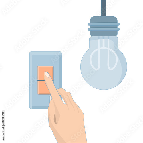 Energy saving concept, by turning off the lights. Turning off the lights to save electricity. Environmental protection concept. flat design illustration on background.
