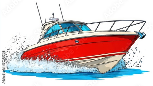 red boat speeding on water clip art preview