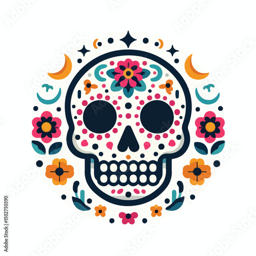 skull vector image with flowers