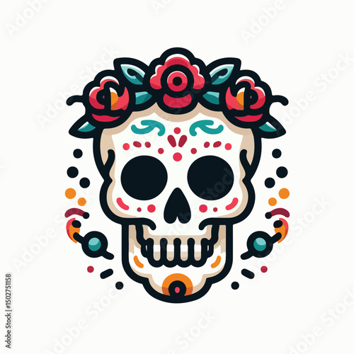 skull vector image with flowers
