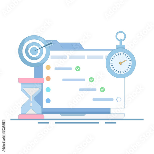 Project Management Concept or Managing a project. strategic plan to manage resources for development, software development planning, gantt chart for work deadline concept. flat design.