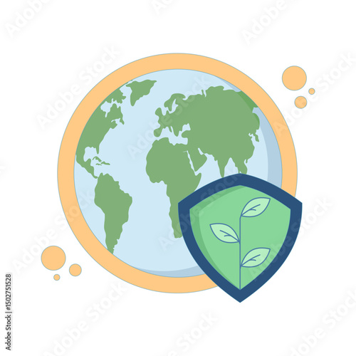 Earth planet protection concept. Earth Globe with Shield. Protect Ecology and nature. Care for the earth, environmental protection sign. Design elements for banners, posters, web, infographics.