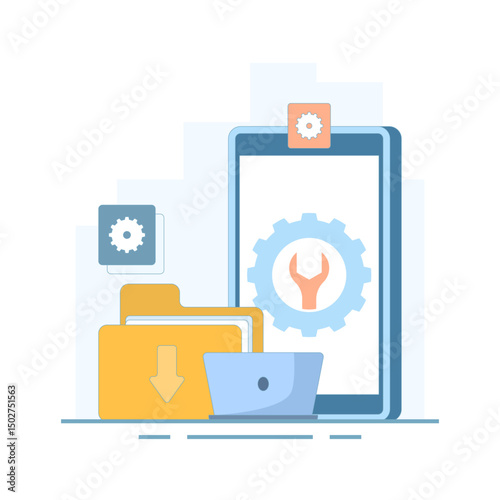 system maintenance, system errors and troubleshooting. System software is under maintenance. warning or maintenance. security or device that needs to be repaired. flat design illustration.