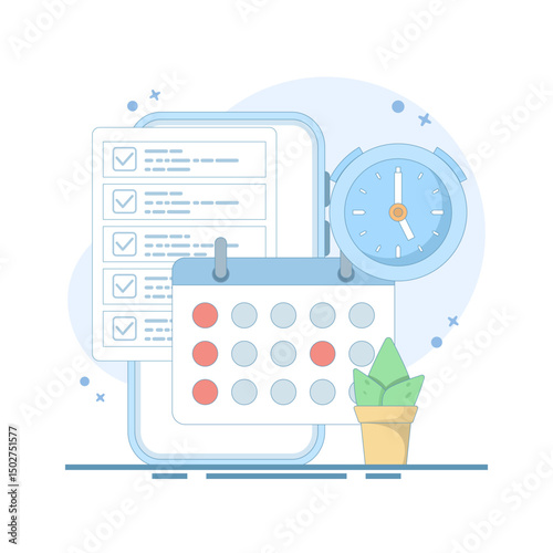 Planning App Concept. Calendar, schedule, appointment. Business Task Management. priority, important, reminder days on calendar. productivity concept. flat design illustration.