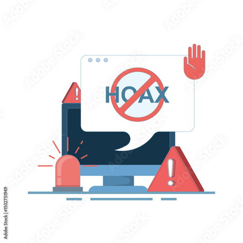 fake news concept, fake information in online news, stop the spread of fake news. Junk news content, Disinformation in newspapers. Stop misinformation on the internet and media. flat illustration.