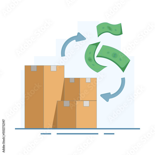 Cash on Delivery Concept. Express delivery. Cash on delivery, purchase of products with cash. Cash on delivery. Online shopping with cash on delivery method. Flat design illustration.
