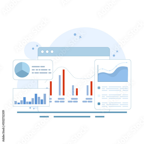Data analysis concept diagram. data analysis and monitoring on web report dashboard. diagram on monitor. monitor and business investment concept. pie chart. flat design.