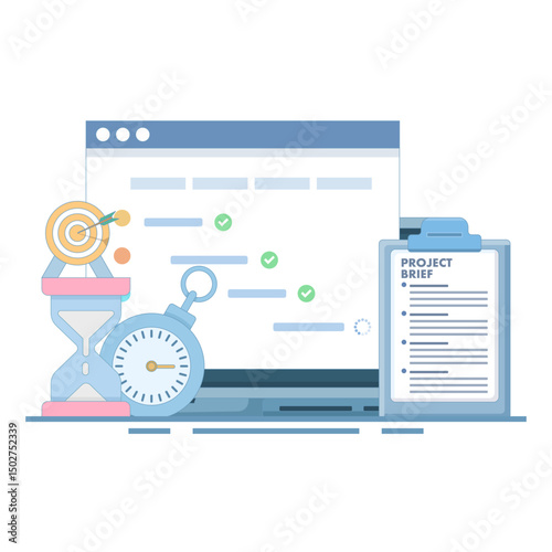 Project Management Concept or Managing a project. strategic plan to manage resources for development, software development planning, gantt chart for work deadline concept. flat design.