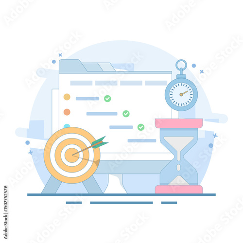 Project Management Concept or Managing a project. strategic plan to manage resources for development, software development planning, gantt chart for work deadline concept. flat design.