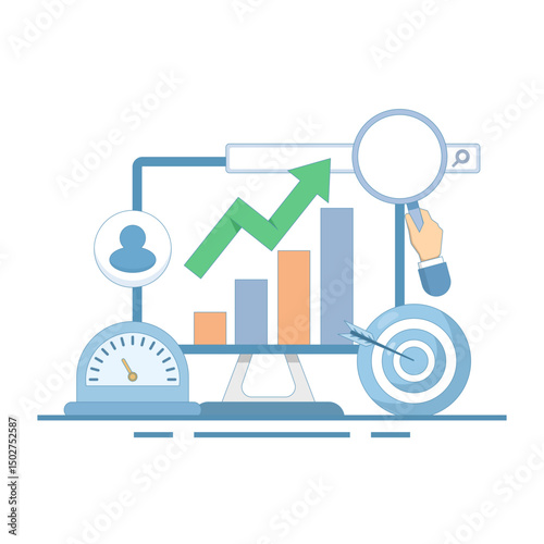 SEO optimization concept. Search Engine Optimization, campaign for homepage website. website search results, advertising or marketing to improve web ranking. flat design.