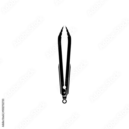 Stainless steel locking tongs vector illustration in black fill silhouette icon styles. Ideal for kitchen, BBQ, cooking tools, utensil icons, and editable EPS design use.