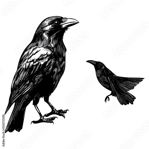 crow, animal, vector, transparent background, raven, nature, wildlife, feather, beak, isolated, wing, wild