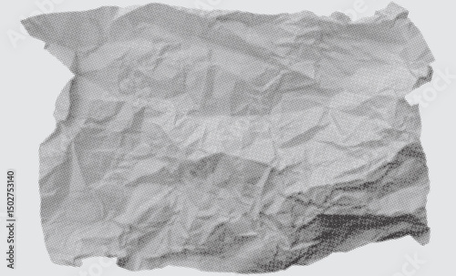 Large crumpled sheet of paper. Vector illustration with halftones. Retro effect. Illustration for design, decoration and scrapbooking.