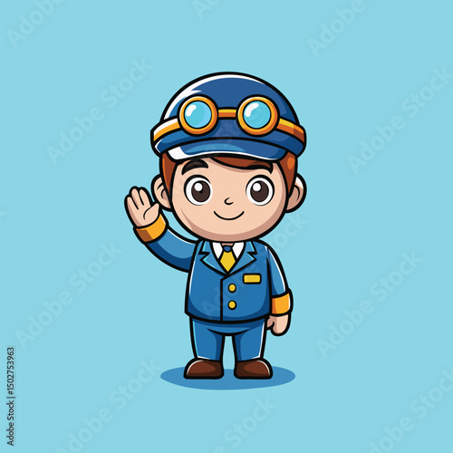 Cute pilot waving hand cartoon vector illustration
