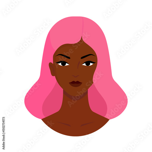 Beautiful black woman. Young african american. Black woman portrait, avatar. Logo beauty women silhouette with pink hair style. International Women's Day. Movement for equality, freedom, justice