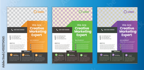 a bundle of 3 templates Business flyer design, in blue color, and modern design,marketing,businessproposal, promotion, advertise, publication and editable vector template design.