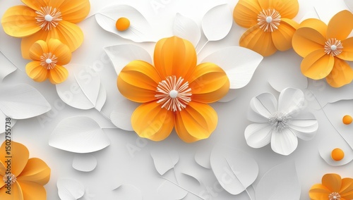 Colorful paper flowers and leaves in a 3D design