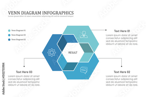 Venn diagram infographic chart template for business 3, 4, parts, options, presentation with venn diagram elements vector illustration.