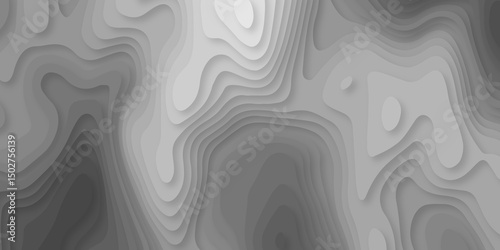 Abstract paper cut background with lines. Background of the topographic map. Gray wave paper curved reliefs abstract background. Realistic papercut decoration textured with wavy layers.