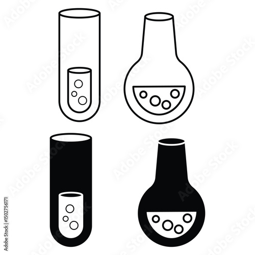 Laboratory science experiment with chemical reaction test tubes and flasks vector icon illustration for research and medical analysis concept.