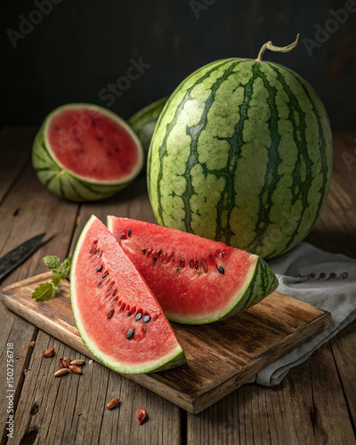 watermelon on a wooden table