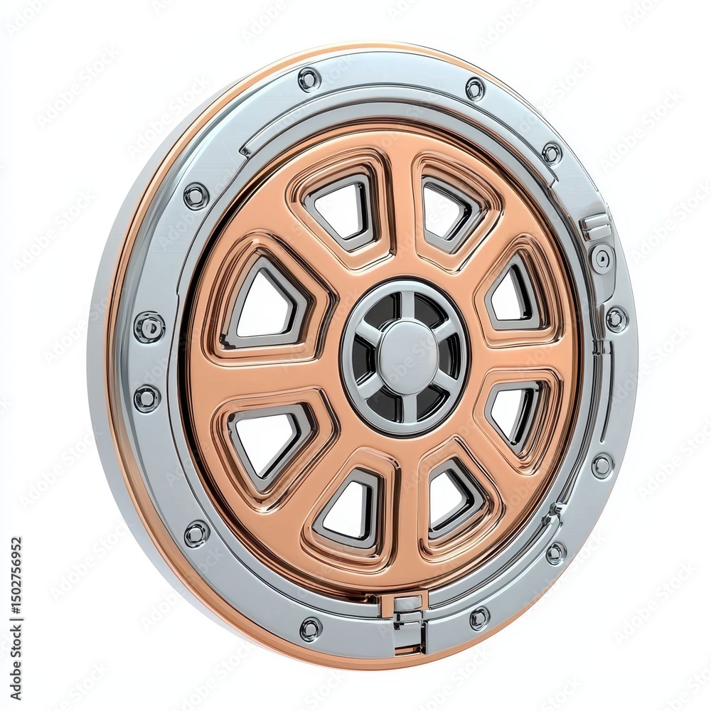 Fototapeta premium Rose Gold and Silver Circular Vault Door 3D Render