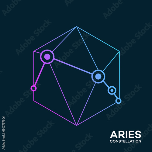 Aries Constellation Tech Logo: Hexagon Network Vector Design