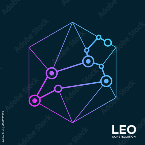Leo Constellation Tech Logo: Hexagon Network Vector Design