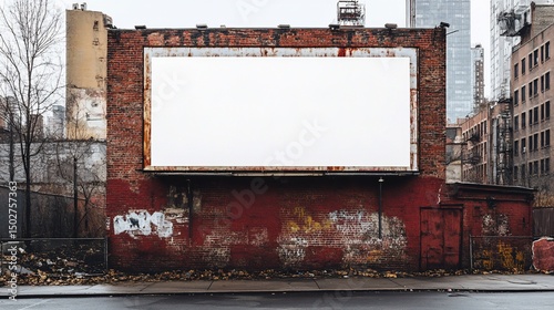 Urban Billboard on Weathered Brick Wall