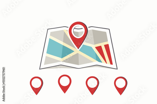 location map with red pin pointer, direction, label, marker, sign, travel Navigator or guide. vector illustration
