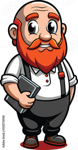 old man professor, teacher cartoon character vector illustration