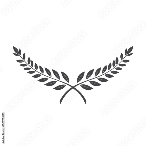 Branches of olives, flat silhouette, black, white, symbol wreaths depicting an award, heraldry, laurel, achievement, victory, crown, winner, ornate,Vector icon illustration.