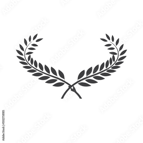 Branches of olives, flat silhouette, black, white, symbol wreaths depicting an award, heraldry, laurel, achievement, victory, crown, winner, ornate,Vector icon illustration.
