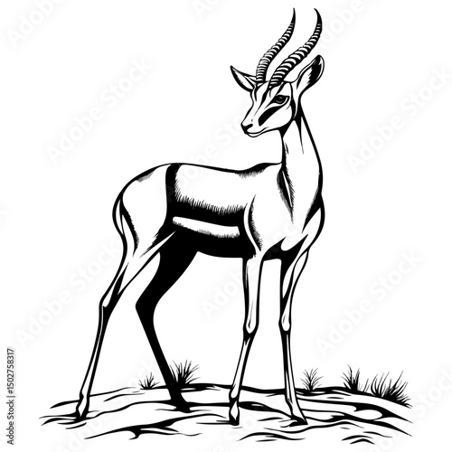 gazelle, animal, vector, transparent background, wildlife, mammal, nature, cute, antelope, zoo, isolated, farm, herbivore, springbok
